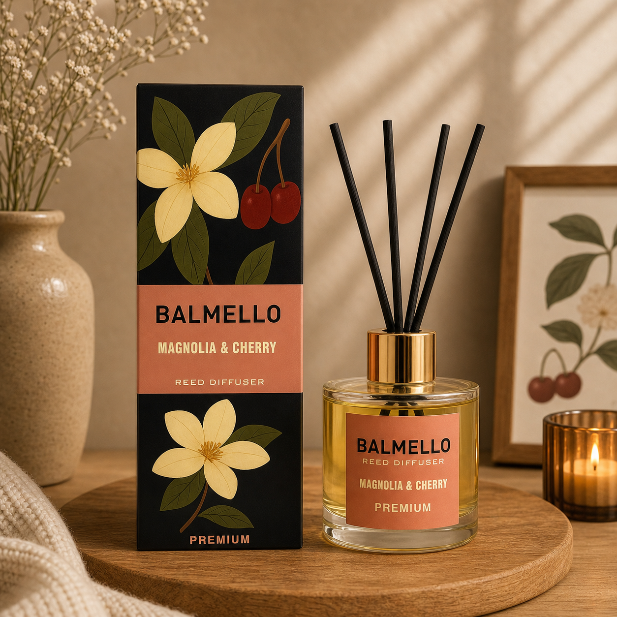Magnolia & Cherry Premium – Zapach do domu BALMELLO 120 ml - obrazek 3